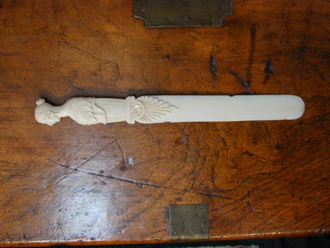 A Fine 19th Carved Ivory Letter Opener with a Bust of a Lady circa 1840