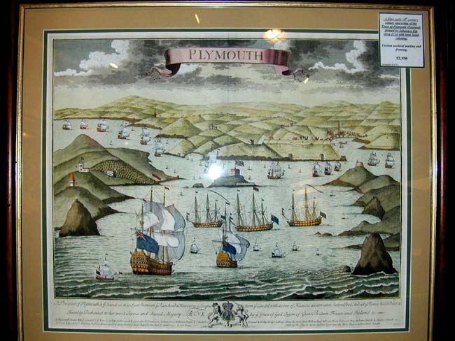 An Early 18th century Engraving Entitled "A Prospect of the Town & Harbor of Plymouth" by Johannes Kip circa 1724.