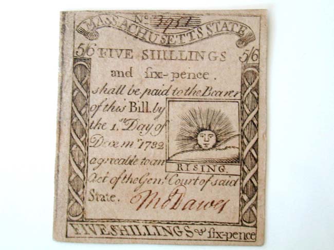A Rare PAUL REVERE Engraved "Rising Sun" Colonial Currency Note Dated 1779 in Uncirculated Condition
