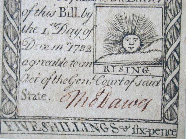A Rare PAUL REVERE Engraved "Rising Sun" Colonial Currency Note Dated 1779 in Uncirculated Condition — image 3