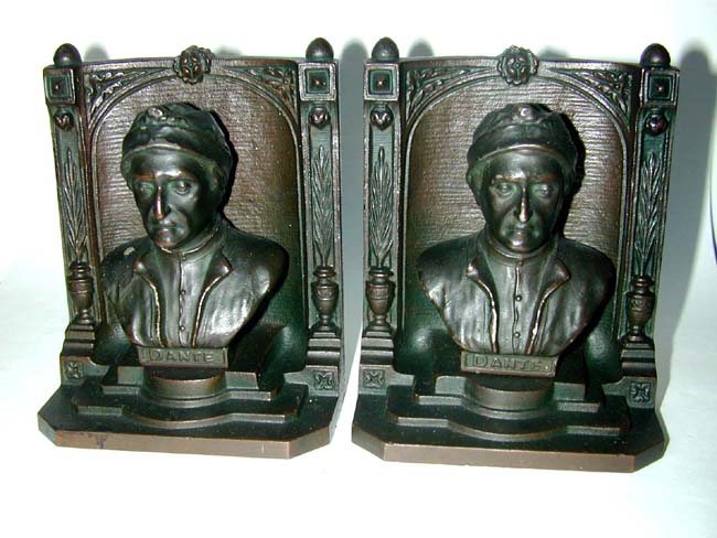 A Pair of BRADLEY & HUBBARD Antique Bookends depicting "DANTE", circa 1910