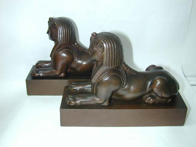 A Rare Pair of BRADLEY & HUBBARD Antique Bronze Bookends Depicting Eygpt's SPHINX, circa 1925