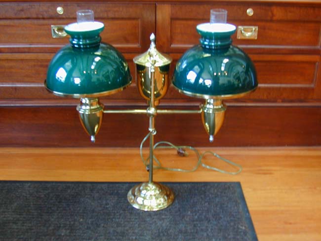 A Antique BRADLEY & HUBBARD Double Student Lamp With Original Green Glass Shades, circa 1880, now electrified.