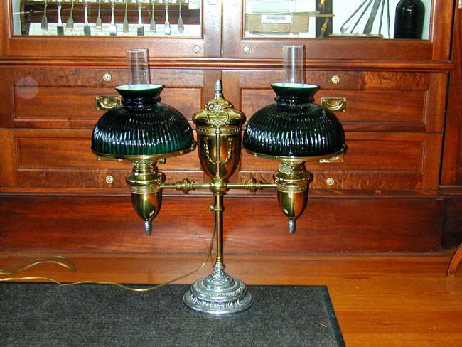 An Antique American Brass Double Student Lamp in the 'Greek Key" Style Circa 1880, now electrified. — image 3