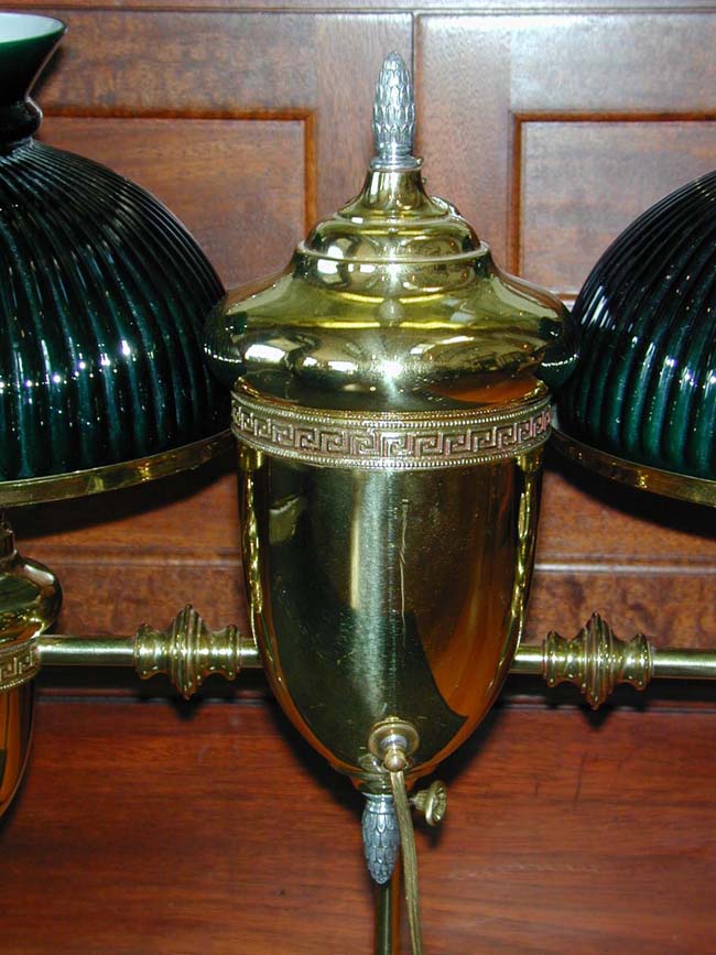 An Antique American Brass Double Student Lamp in the 'Greek Key" Style Circa 1880, now electrified. — image 2