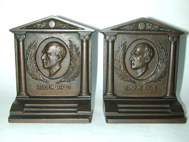 A Pair of BRADLEY & HUBBARD Bronze Bookends depicting "EUGENE FIELD" (1850-1895), circa 1900