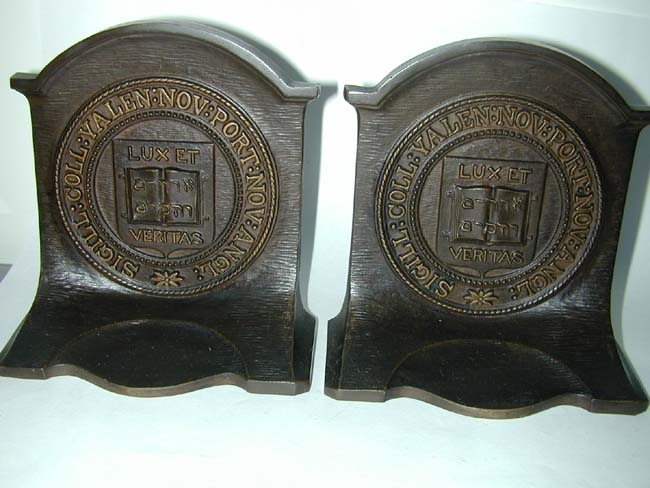 A fine Pair of BRADLEY & HUBBARD Bronze Bookends Depicting the Seal and Motto Of YALE UNIVERSITY 