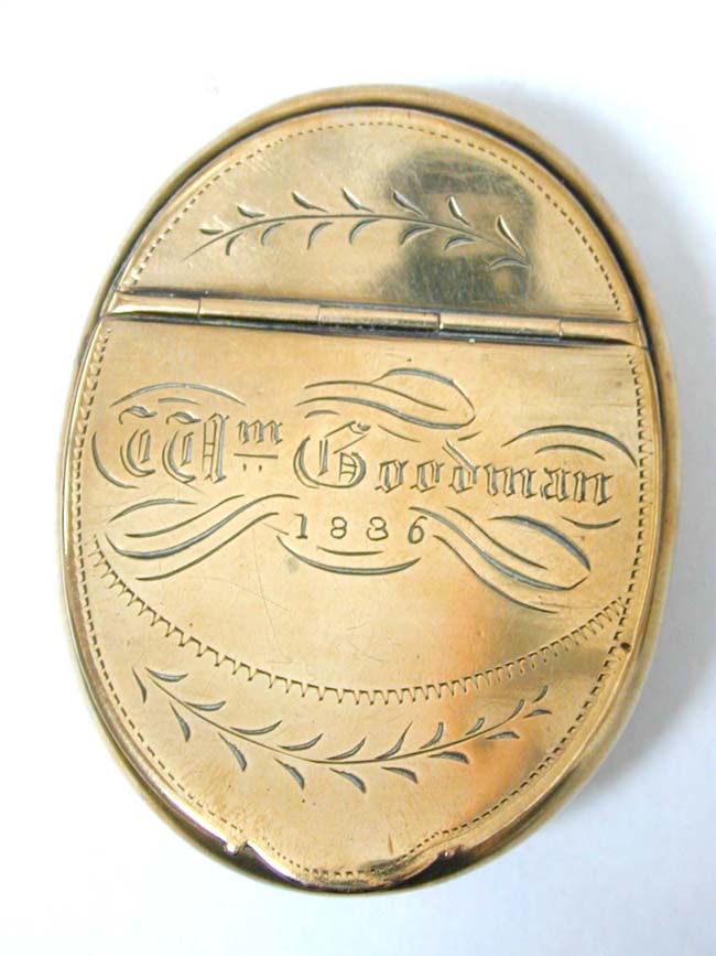 An Engraved American Brass Tobacco Box Inscribed "William Goodman, 1836" — image 2