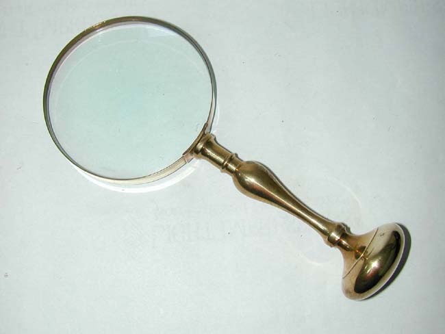 A late 19th century Brass Handled Magnifying Glass with New Glass Lens