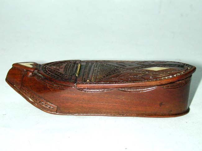 A Charming English Victorian Treen Shoe Form Carved and Inlaid Tobacco/Snuff Box — image 2