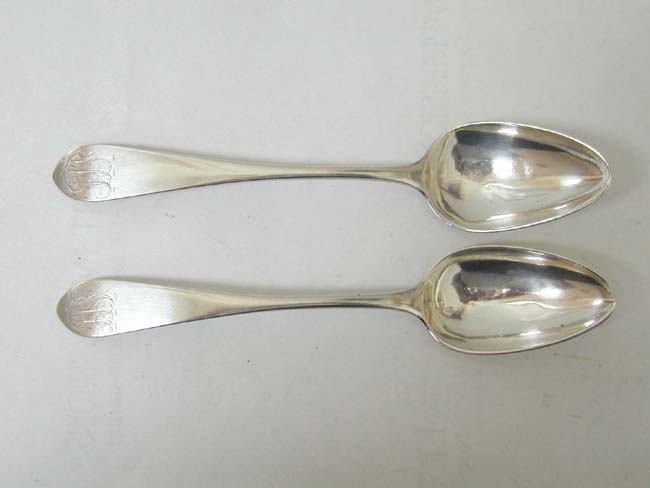 A Fine Pair of Late 18th Century American Silver Tablespoons