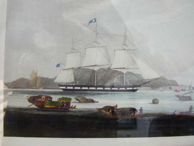 A 19th century Lithograph of an American Ship in Chinese Waters
