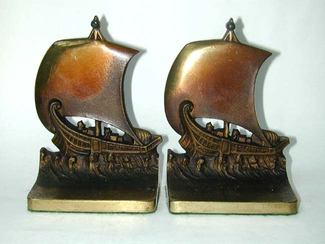 A Pair of early 20th century BRADLEY & HUBBARD Bookends Depicting a Roman Trading Ship