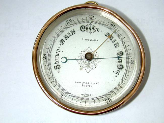 A Lovely late 19th century Aneroid Barometer Made by Lycos of London for the Andrew J. LLoyd Co. of Boston