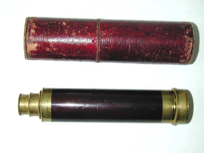 A Fine Small Three-Draw Telescope With Beautiful Mahogany Barrel and Original Carrying Case Ca. 1880