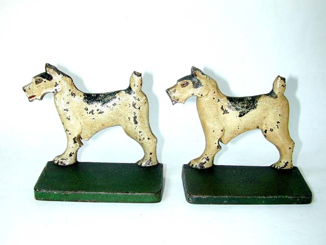 A Pair of BRADLEY & HUBBARD Wire Haired Fox Terrier Antique Bookends circa 1910