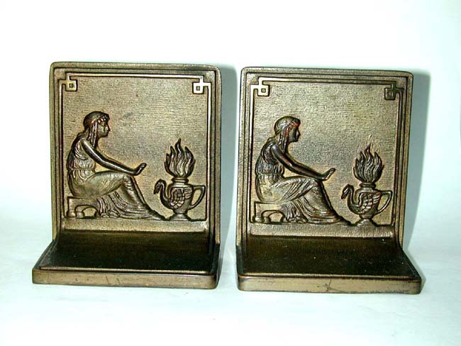 A Pair of BRADLEY & HUBBARD Roman (or Greek) Girl Antique Bookends circa 1920