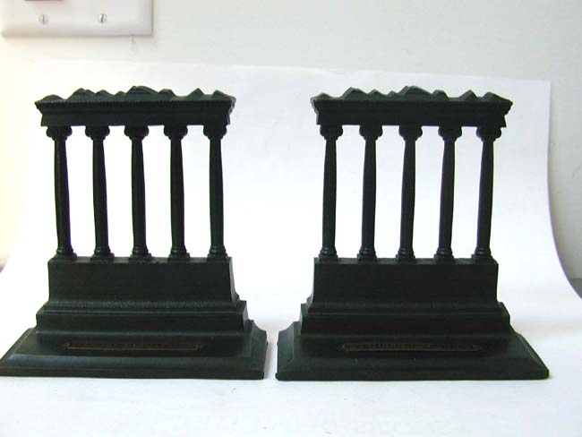 A Pair of BRADLEY & HUBBARD "Parthenon" Temple of Saturn Antique Bookends in Green Patinated Bronze ca. 1922