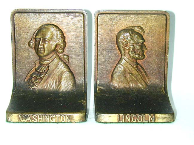 A Pair of BRADLEY & HUBBARD George Washington and Abraham Lincoln Antique Bookends circa 1910