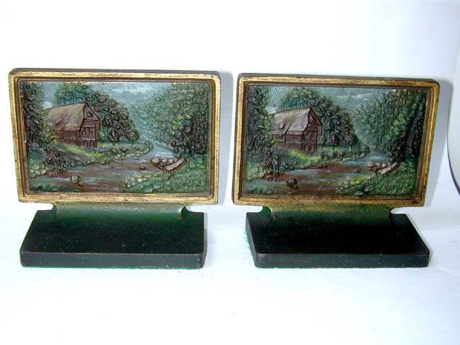 A Pair of Bradley & Hubbard 'Thatched Cottage' Antique Bookends circa 1920