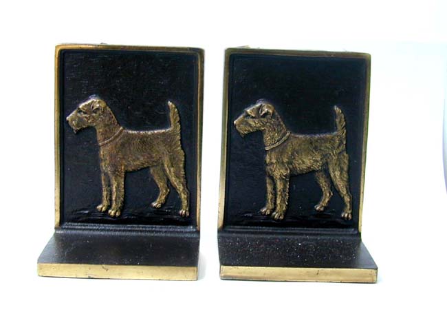 A Pair of Bradley & Hubbard 'Fox Terrier' Antique Bronze Bookends circa 1925