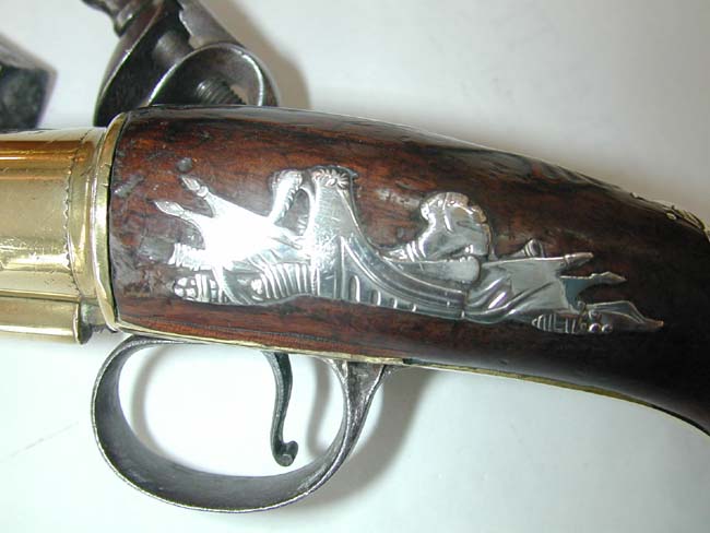 A Fine English Brass  Barreled Silver Mounted Flintlock Officer's Pistol by William Brander c. 1760 — image 4