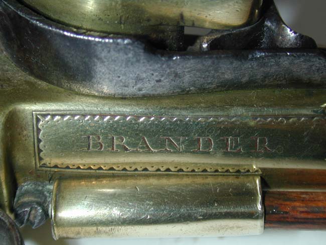 A Fine English Brass  Barreled Silver Mounted Flintlock Officer's Pistol by William Brander c. 1760 — image 6
