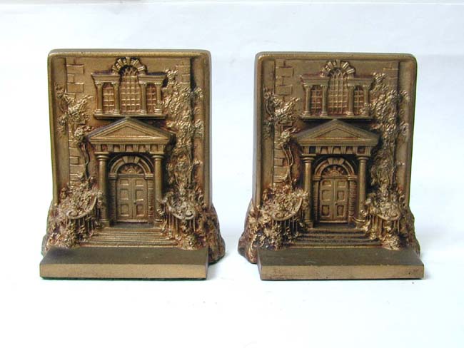 A Pair of BRADLEY & HUBBARD Antique Bookends Depicting 'Mount Pleasant' in Philadelphia circa 1900