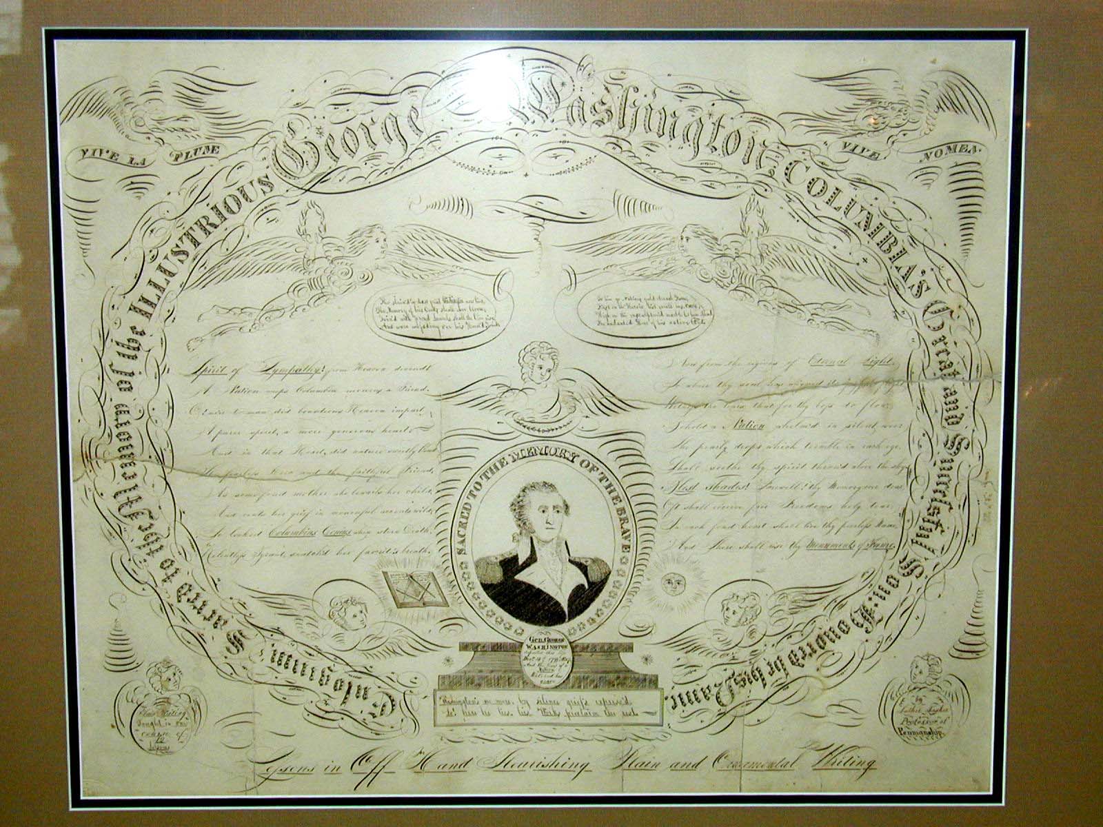 A fine and Rare George Washington Memorial Calligraphic Exercise by Luther Tasker, Professor of Penmanship, circa 1800-1820 — image 3