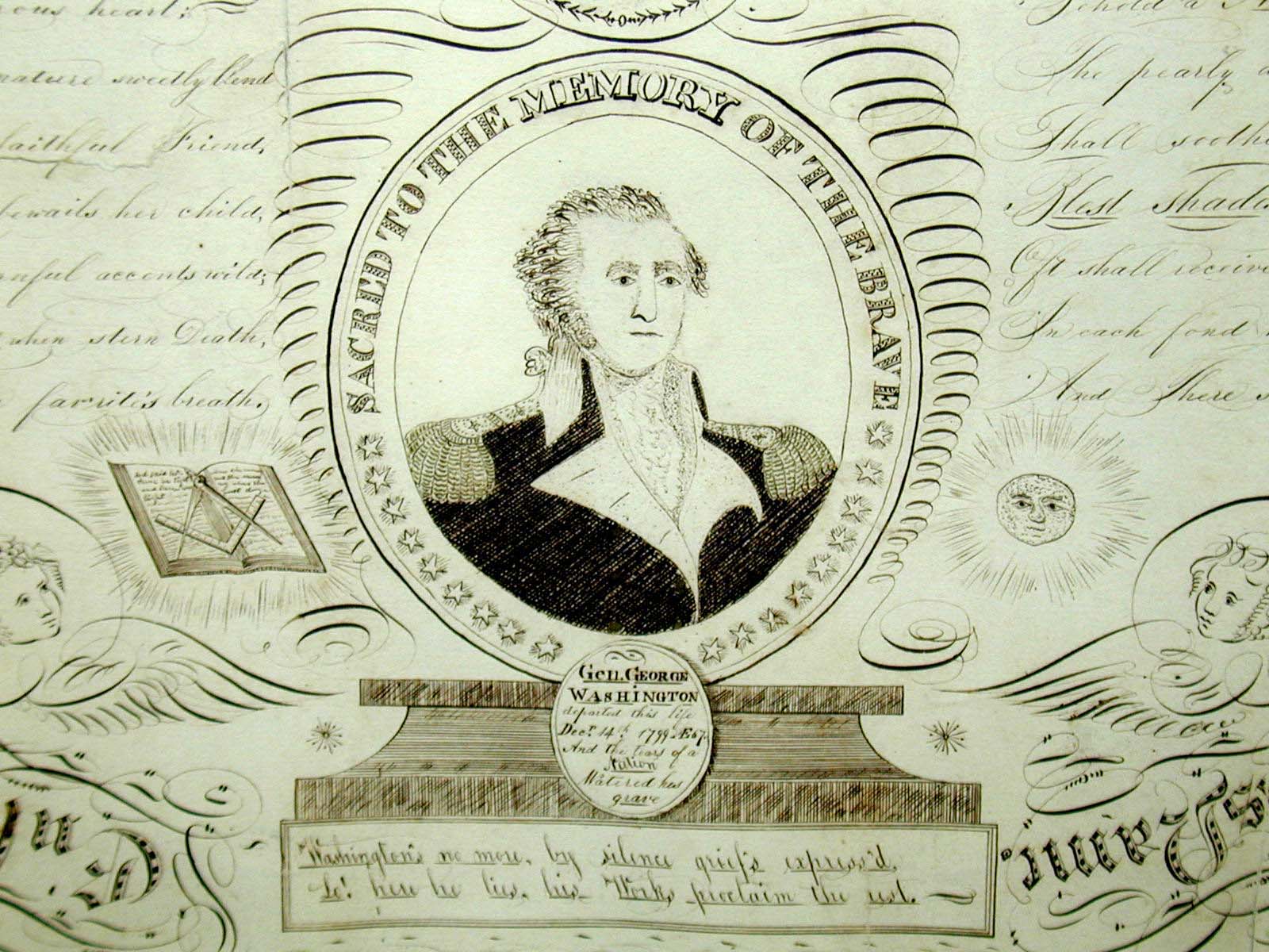 A fine and Rare George Washington Memorial Calligraphic Exercise by Luther Tasker, Professor of Penmanship, circa 1800-1820