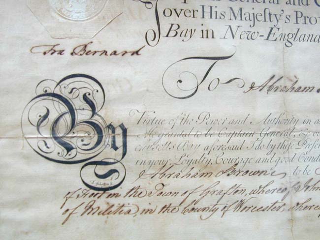 A Fine Pre-Revolutionary War Military Officer's Commission signed by Massachusetts Bay Governor Francis Bernard dated July 1, 1762 — image 2