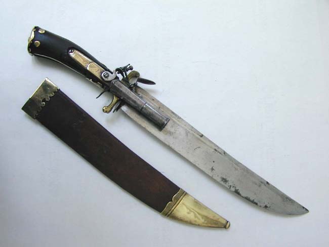 Rare Late 18th Century Combination 'Bowie' Knife and Flintlock Pistol