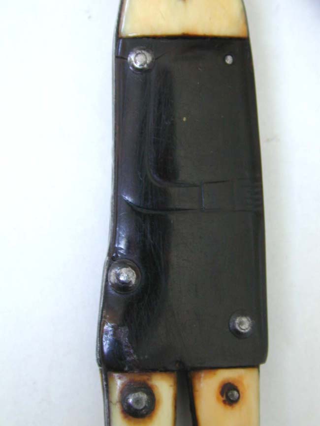 A Rare 18th Century Revolutionary War period "Hessian" Soldier Folding Pocket Knife made of bone and horn circa 1775-1780 — image 2