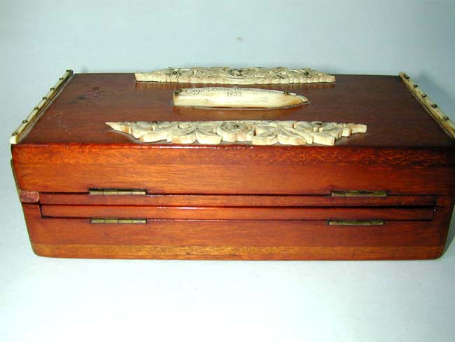 A Fine 19th century Sailor-Made Ivory Mounted Folding Games Box With Whalebone Inscription — image 3