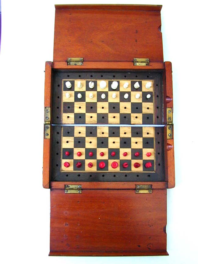 A Fine 19th century Sailor-Made Ivory Mounted Folding Games Box With Whalebone Inscription — image 4
