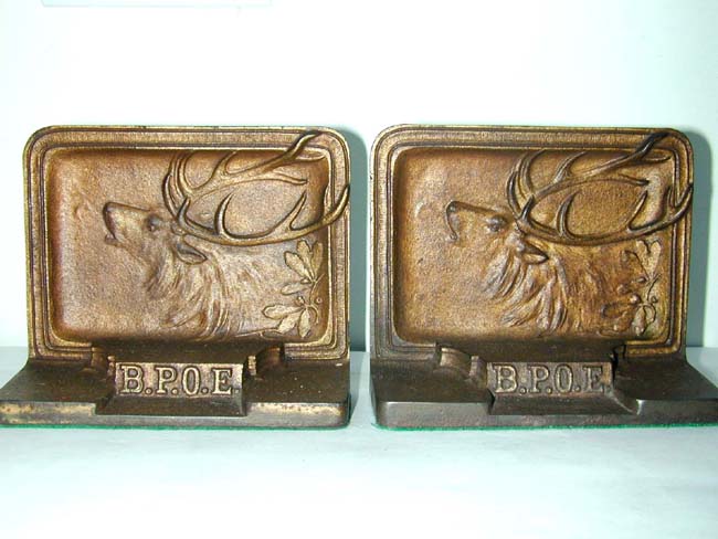 A Pair of BRADLEY& HUBBARD Antique Bookends of the Benevolent & Protective Order of Elks