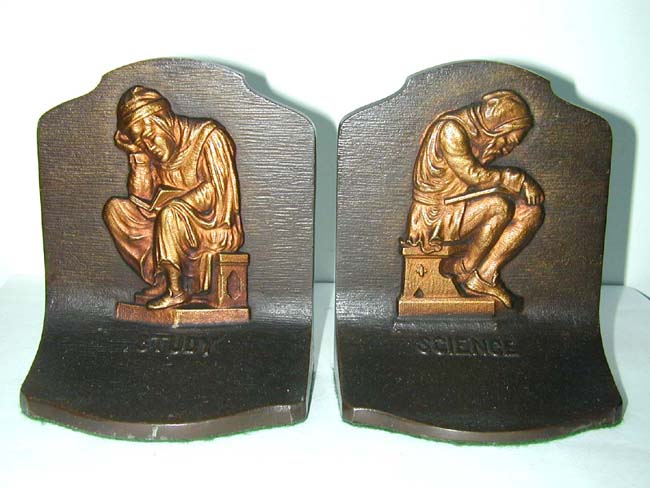 A Pair of BRADLEY & HUBBARD "Study and Science" Bronze Bookends circa 1910