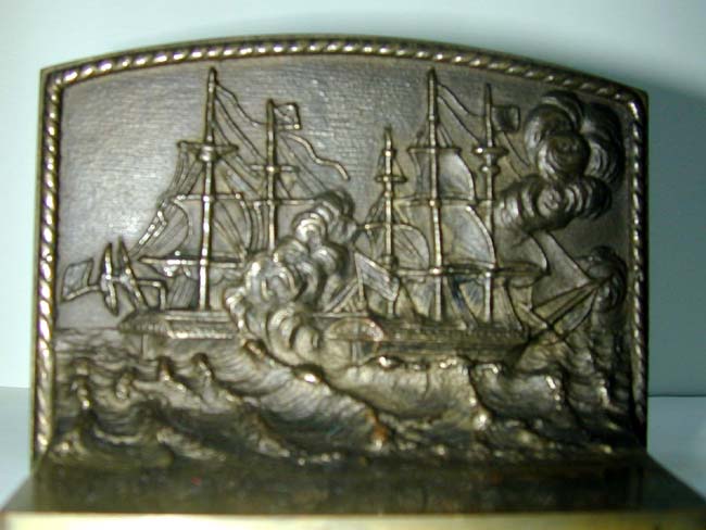 A Rare Pair of BRADLEY & HUBBARD War of 1812 Naval Battle Antique Bronze Bookends — image 2