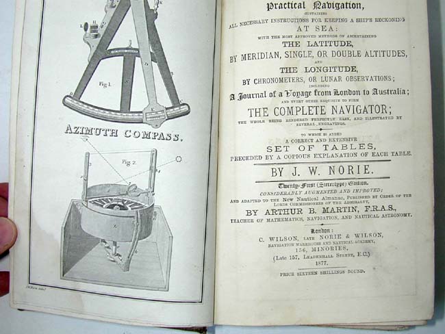 An Antique Sail-Cloth Covered Copy of NORIES NAVIGATION Published in 1877 and Signed by Capt. Glass 