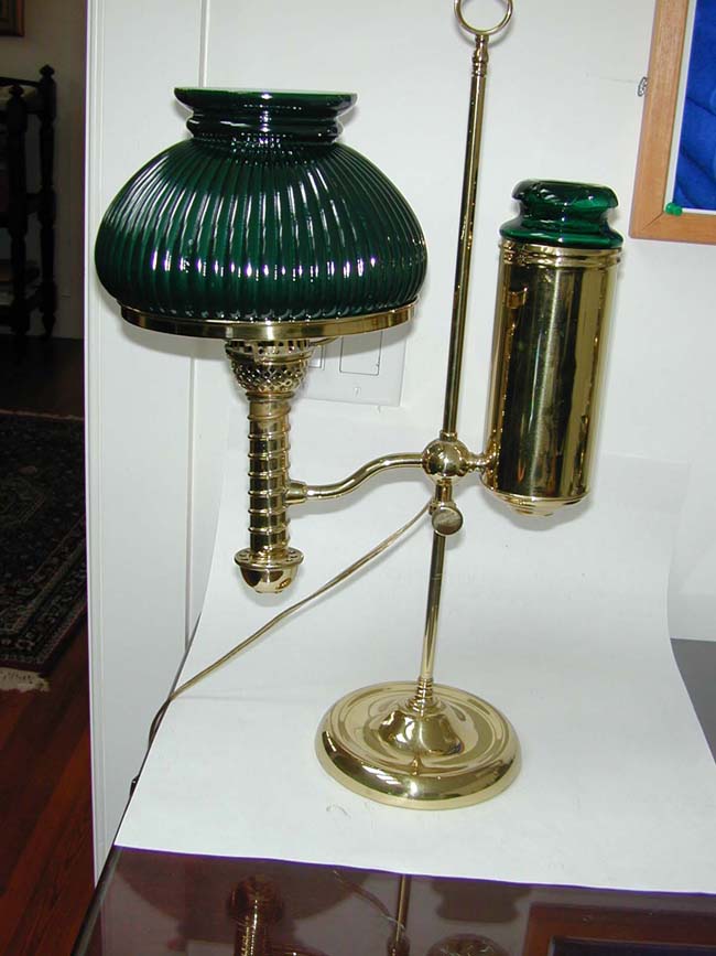 A Antique Manhattan Single Student Lamp With Green Glass Font Circa 1880, Now Electrified.