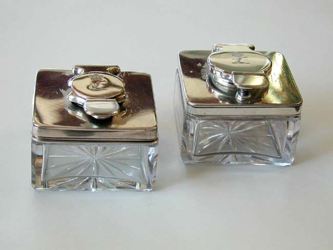A Fine Pair of Sterling Silver Mounted Cut Glass Inkwells by Thomas Willmore, London, 1822, 1824