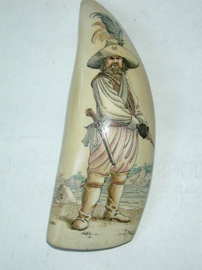 A Fine Contemporary Polycromed Scrimshawed Whales Tooth By William Gilkerson