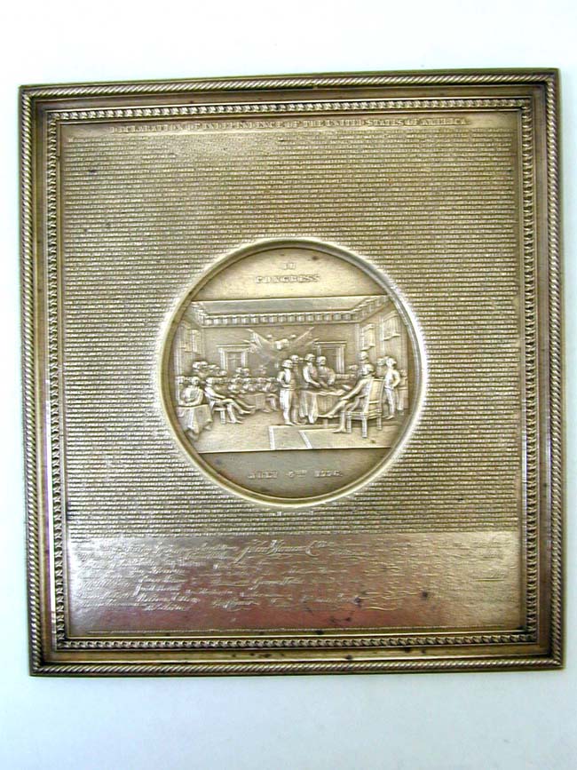 A Wonderful Gilt Bronze Plaque of the Signing of the Declaration of Independence, Produced in 1859