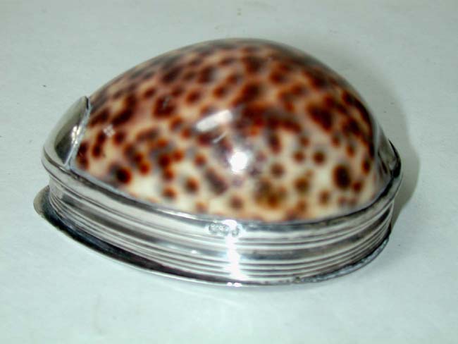A Silver Mounted Cowrie Shell Snuff Box With Engraved Coat-of-Arms, London 1805