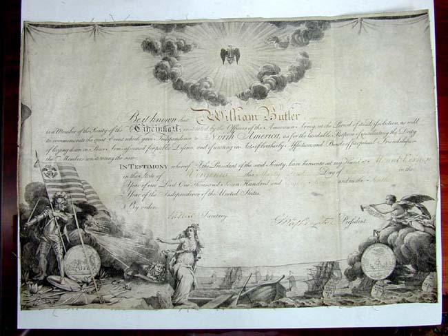 An Historically Important GEORGE WASHINGTON signed Document of the Society of the Cincinnati, dated October 31, 1785 and signed at Mount Vernon.
