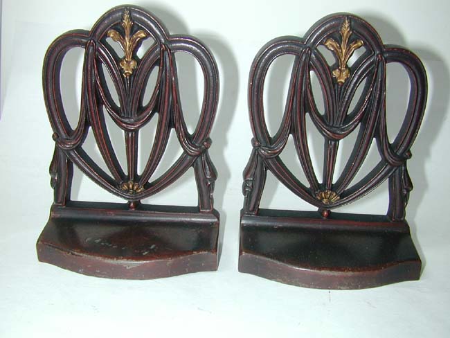 A Rare pair of Bradley & Hubbard 'Sheraton' Style Chair Back Bookends circa 1910