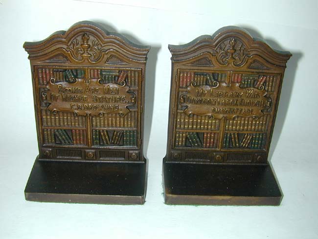 A Pair of Bradley & Hubbard "Library" Bookends With Inscriptions of Shakespeare and Browning