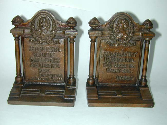 An Impressive Pair of Bradley & Hubbard "DICKENS" and "SHAKESPEARE" Antique Bookends circa 1910