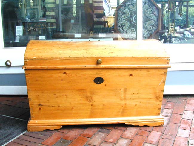 A Fine Dome Top American Dovetail Pine Trunk With Original hardware circa 1850 — image 3
