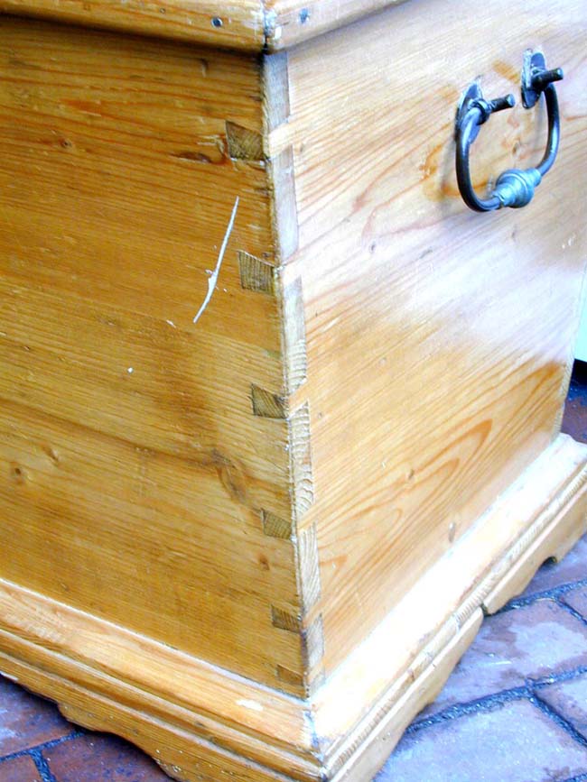 A Fine Dome Top American Dovetail Pine Trunk With Original hardware circa 1850 — image 6